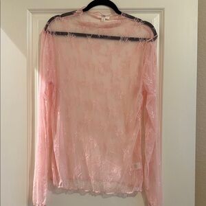 Oddi Sheer Lace Blouse in Light Pink- Great for Wearing under Graphic Tees